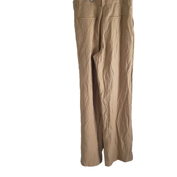 NEW Zara Large pants tall wide leg button zip pockets dress trousers khaki brown - Picture 4 of 12